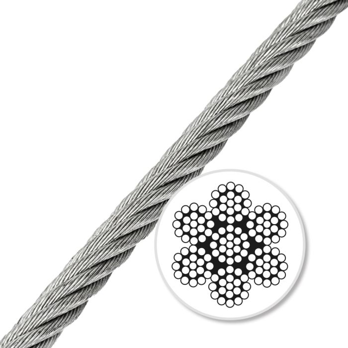Câble acier inox 7x7 (au mètre) GODET - Ø câble: 4 mm - Charge de rupture  mini: 9.00 kN